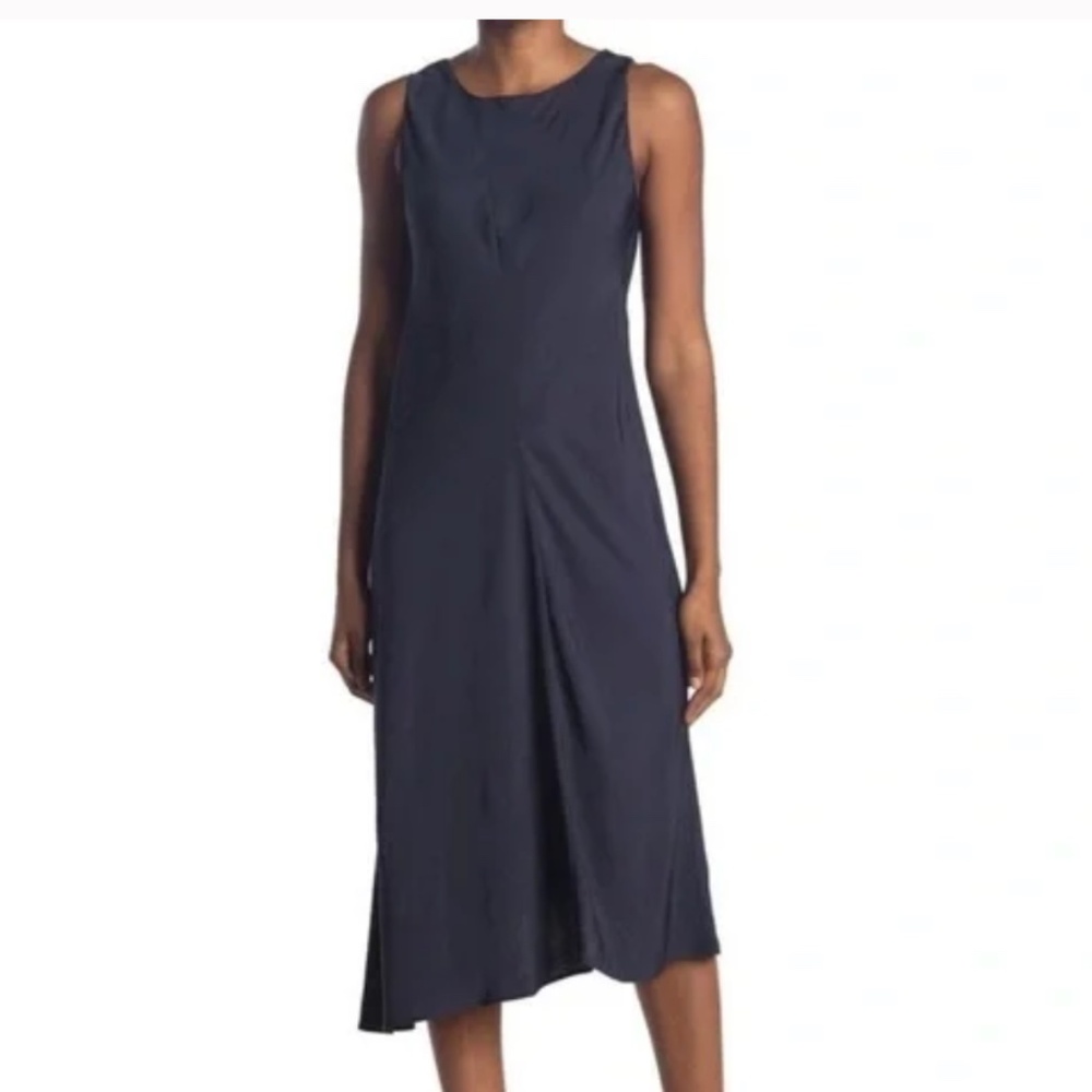 VINCE Bias Cut Sleeveless Midi Dress Coastal Navy Blue Size Large